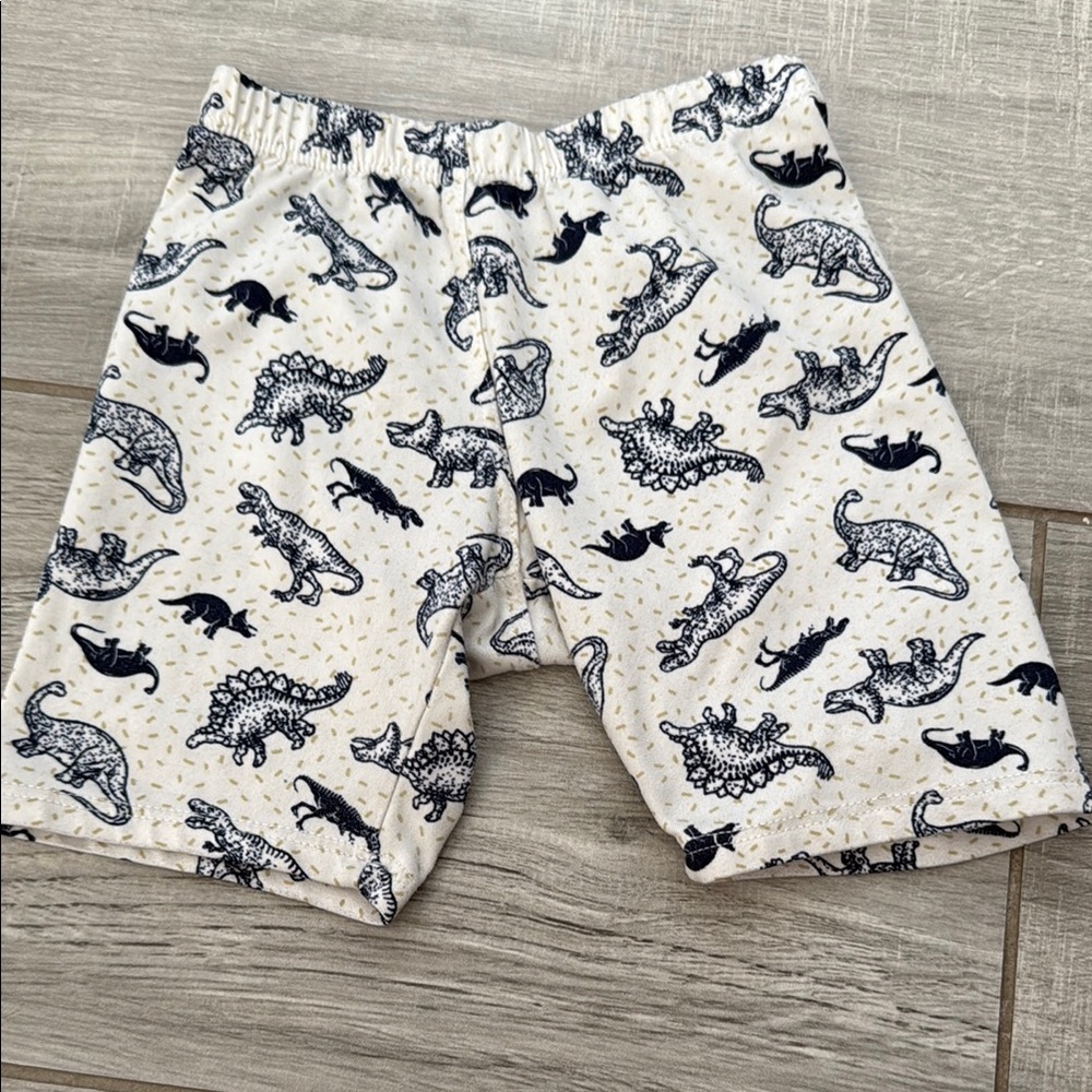Dot dot smile kick shorts  Dinosaur Print Shorts - Cream and navy blue